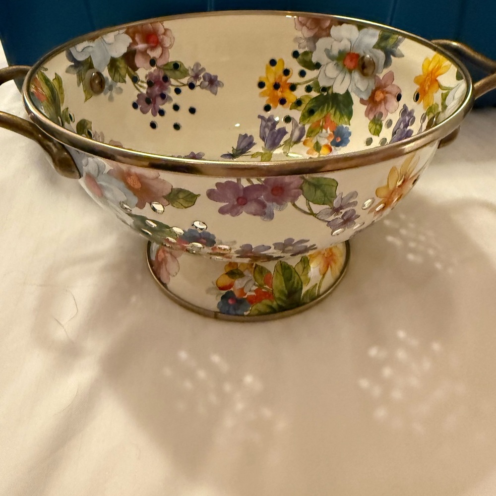 MacKenzie-Childs Floral Colander with Brass Handles